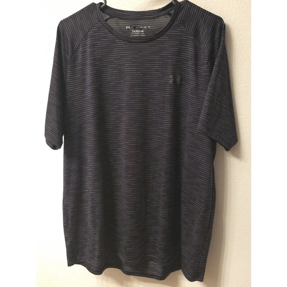 Under Armour The Tech Tee Loose XL Men T-Shirt Short Sleeve Black White Stripe